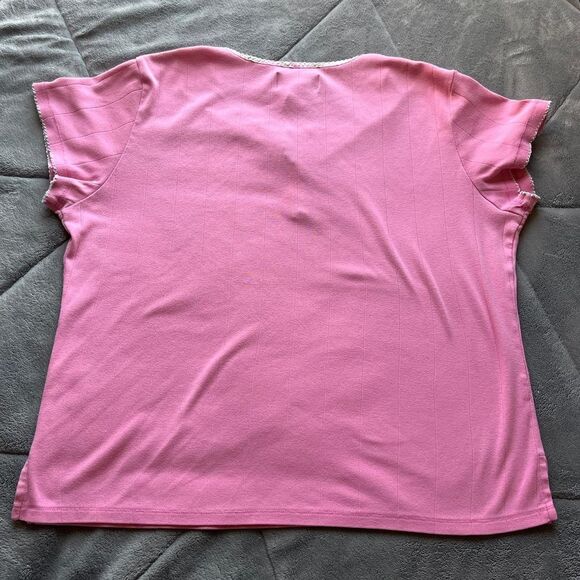 Vintage Y2K Liz Claiborne cottage fairy pink tee with white lace size large - Picture 4 of 6